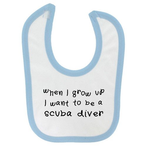 Scuba Diver Baby Feed Bib with Easy Fastening When I Grow Up. Blue Trim