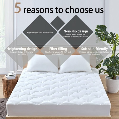 King Size Mattress Pad Cover Pillow Top Topper Bed Breathable Hypoallergenic New
