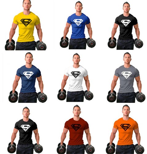 Superman Logo T-Shirt Men’s Sport Gym Shirt Bodybuilding Fittness Cotton Tee Hot