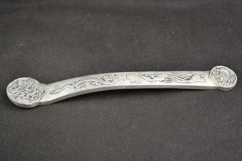 Old Decorated Handwork Miao Silver Carving Dragon Phoenix Ruyi Statue