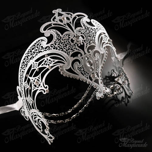 White Womens Egyptian Chain Venetian Laser-Cut Filigree Metal Masquerade Mask