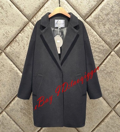 Retro Womens Cocoon Style Wool Blend Lapel Coat Korean Loose Fit Blazer Outwear
