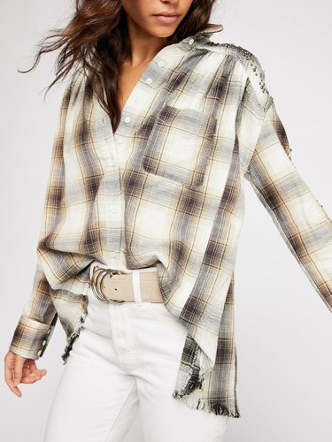 prezzo consigliato £ 158 NUOVO Free People Check Camicia Top UK 8-10 x-Small