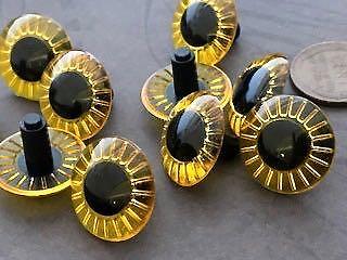 Vintage 18mm Yellow Black Plastic Eye Eyes For Doll Making Stuffed Animals