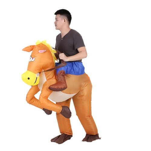 Adult Inflatable Cowboy Horse Race Blowup Xmas Costumes Fancy Dress Outfits Z9U9