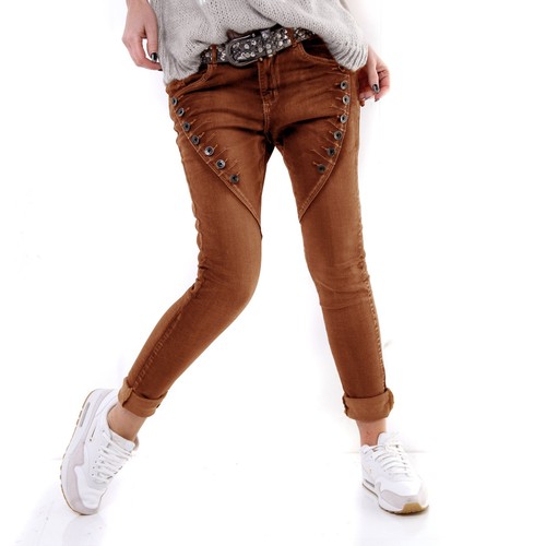 DAMEN JEANS HOSE ZAC+ZOE BRAND DENIM BOYFRIEND OVERSIZED KNOPFLEISTE CAMEL 36-42