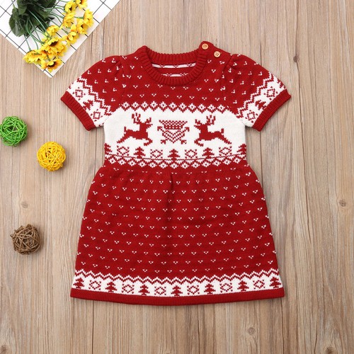 US Christmas Newborn Kids Baby Girls Knitting Wool Sweater Pageant Dress Clothes