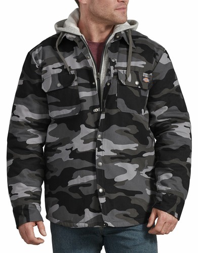 DICKIES MENS ICON HOODED DCK QUILTED SHIRT JACKET SLATE//GRAY CAMO TJ203SAC