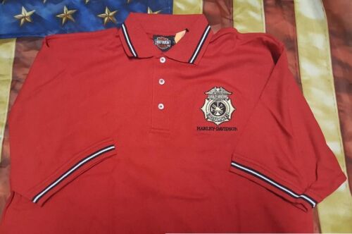 HARLEY DAVIDSON FIREFIGHTER RED SPORT POLO SHIRT L NEW 