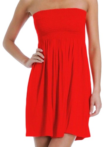 New Ladies Bandeau Boobtube Mini Dress Summer Gather Sheering Flared Top 8-26