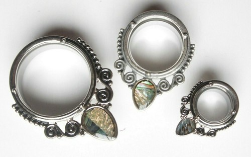 1pc SHELL Teardrop Silver Opal Fancy Steel Earring Tunnel Double Flare Ear Plug