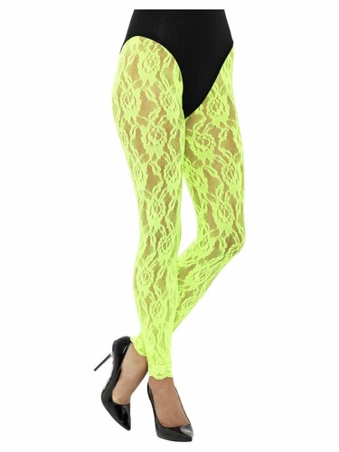 Women/'s 1980/'s Lace Neon Madonna Fancy Dress Costume Leggings Disco Hen Theme Do
