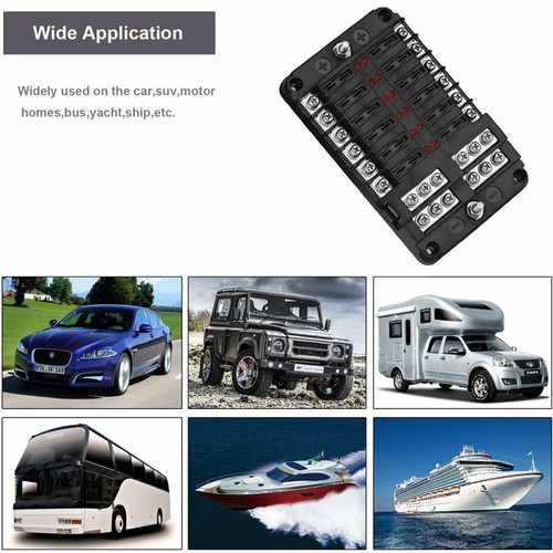 Black 12 Way Blade Fuse Box /& Bus Bar Car Kit With Cover Marine FuseBox Holder
