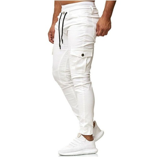 Mens Trousers Cargo Pants Pure color Sports Slacks Stretch Slim fit Western New