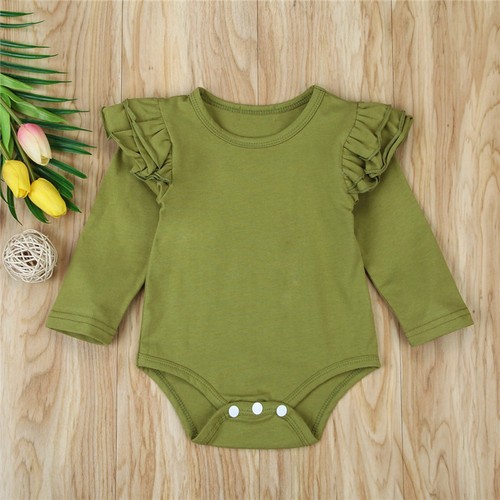 Newborn Infant Baby Boys Girls Solid Ruffle Long Sleeve Romper Bodyuit Clothes