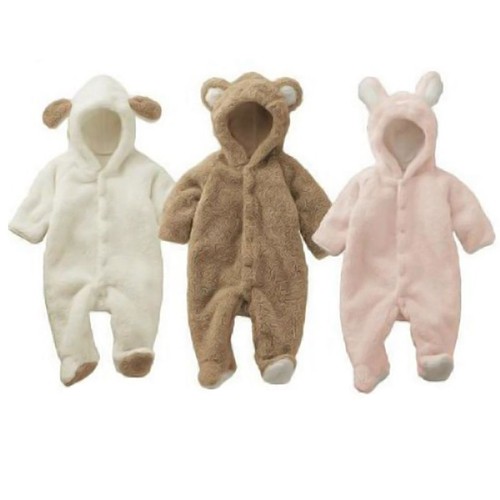Newborn Baby Toddler Kids Fleece Jumpsuit Bodysuit Cute Pajamas Romper Nightgown