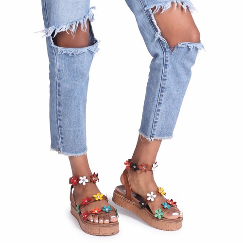MELODY Tan Metallic Flatform with All Over Floral Detail