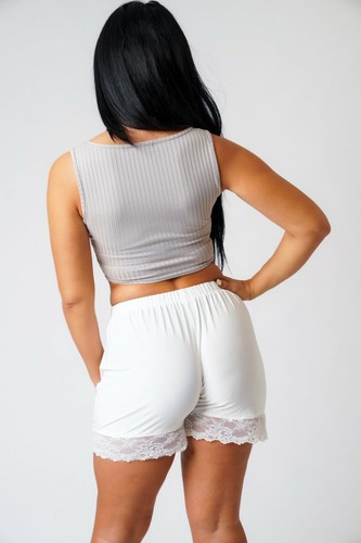 White Women/'s Nightwear Shorts Super Soft High Waist Lace Hem Hot Pants