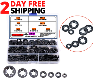 260pcs Internal Tooth Starlock Washers Locking Assortment Kit Push On 7 Size