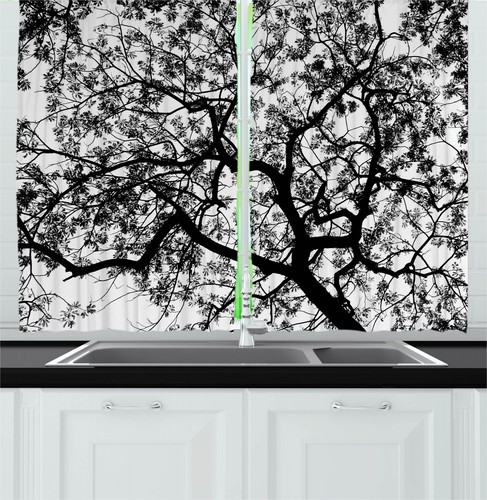 Nature Silhouette Kitchen Curtains 2 Panel Set Window Drapes 55/" X 39/"