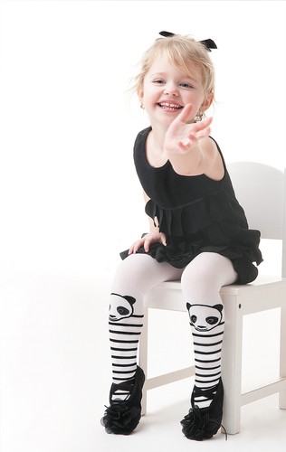 Girls White Opaque Patterned Tights 3-8 Years Knittex Panda