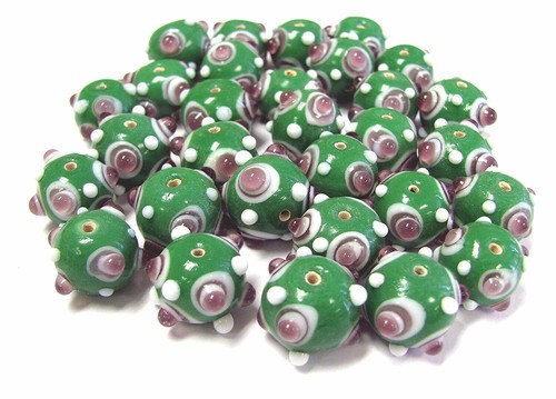 Bumpy Beads Green Blue Lampwork Glass Beads DIY Craft 40 pcs 20mm