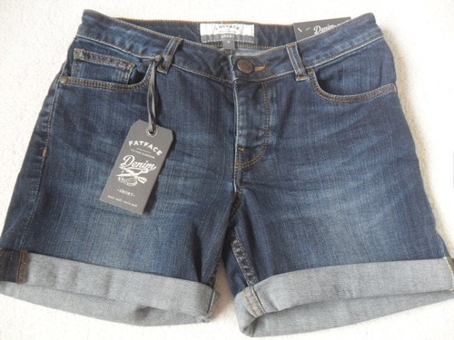 EX FAT FACE SMOKEY INK VINTAGE WASH DENIM COTTON STRETCH SHORTS SIZE 6