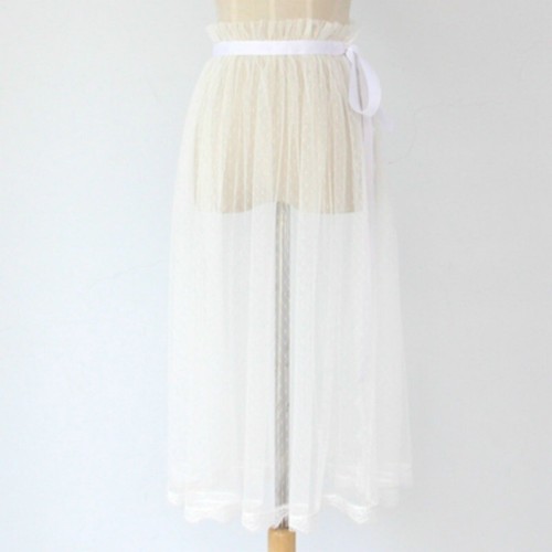 Women Lace Mesh Wrap Skirt Slit Sarong Sheer Slips Petticoat Tulle Underskirt