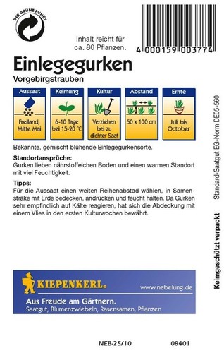Einlegegurke/"Vorgebirgstraube/" reicht für ca 80 Pfl Samen Gurke Sämereien