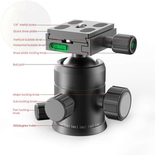 Sinnofoto Q02U Exquisite CNC Shaped Camera Tripod Ball Head With 1//4 Inch...