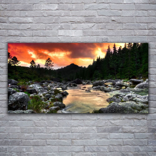 Tableau sur Plexiglas® Image Impression 120x60 Nature Lac Pierres Forêt