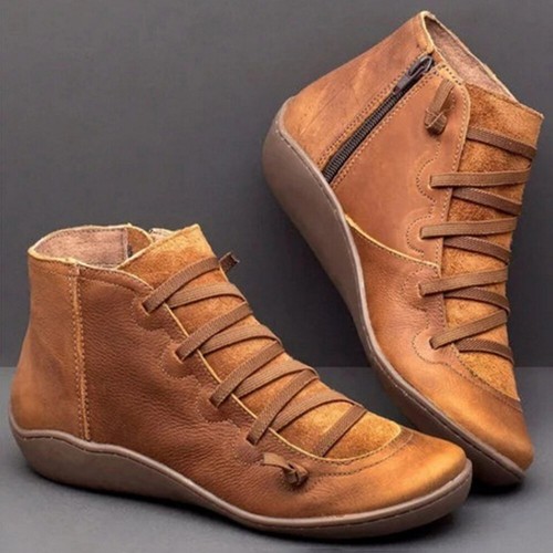Women/'s Winter Autumn Arch Support Ankle Boots Side Zip Wedge Heel Flat Shoes UK
