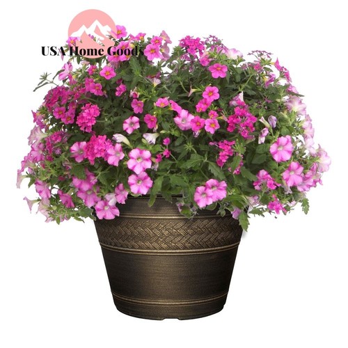 Plastic Rattan Flower Planter 17.2/" Round Hand Painted finish Indoor Outdoor