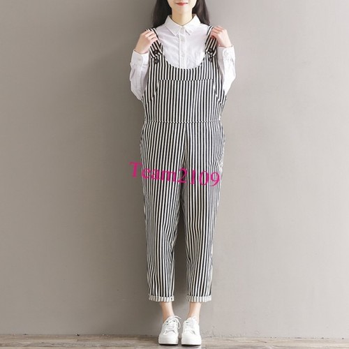 Retro Jumpsuit Striped Overalls Strap trouser Baggy Dungaree Trousers Loose Chic