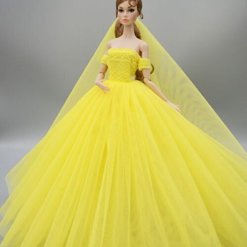 Yellow Fashion Wedding Dress for 11.5/" Doll Clothes Evening Dresses Gown Outfits