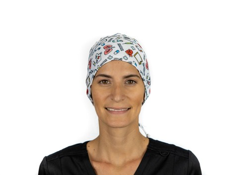 White Print Surgical Cap Women I Nurse Cap