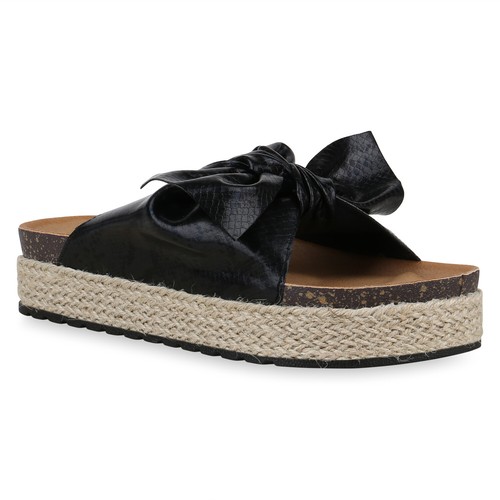 Damen Sandaletten Pantoletten Plateau Sandalen Print Plateauschuhe 831092 Schuhe