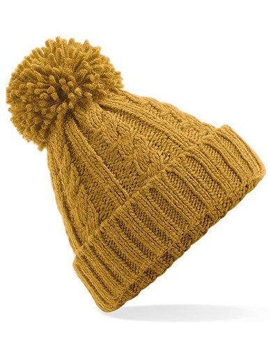 Beechfield Cable Knit Melange Pom Pom Beanie Mütze Wintermütze Bommel Neu