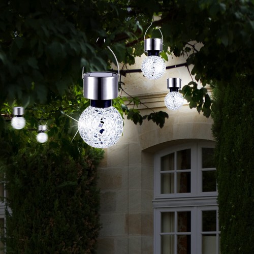 6x LED Solar Lampen Balkon Hänge Strahler Leuchten Spiegel Scherben Beleuchtung