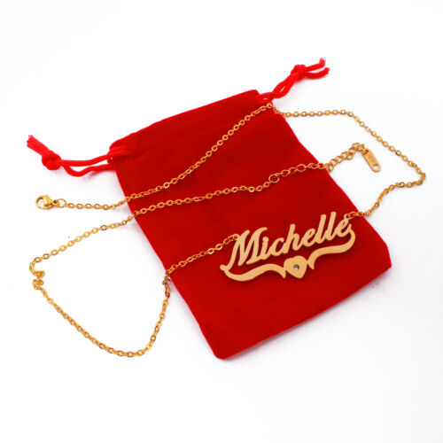 MICHELLE 18ct Gold Plated Personalised Name Necklace Custom Heart Shaped 