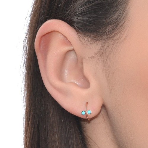 Cartilage Hoop 2mm Turquoise Nose Ring Gold 20 gauge Handmade Tragus Earring