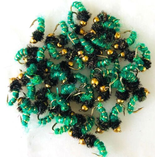 BH CADDIS PUPA LARVA NYMPH TROUT FLY FISHING FLIES GREEN 12 FLIES X SIZE #14