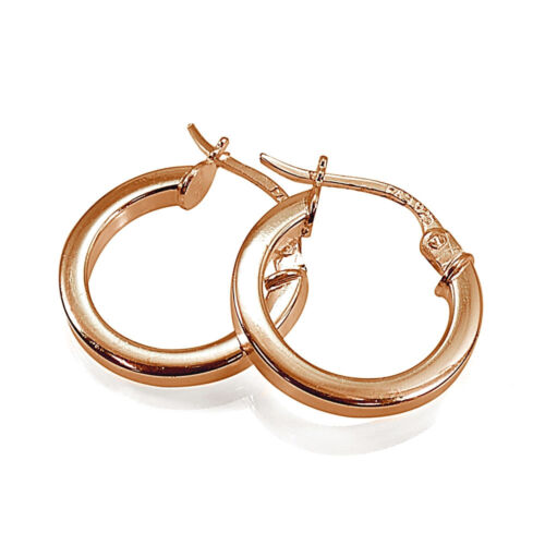 Rose Gold Flash Silver Polished Round Square-Tube /& Oval Hoop Earrings Set of 3