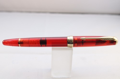Wing Sung No Cased 618 Transparent Dark Red Fine Fountain Pen /& Gold Trim