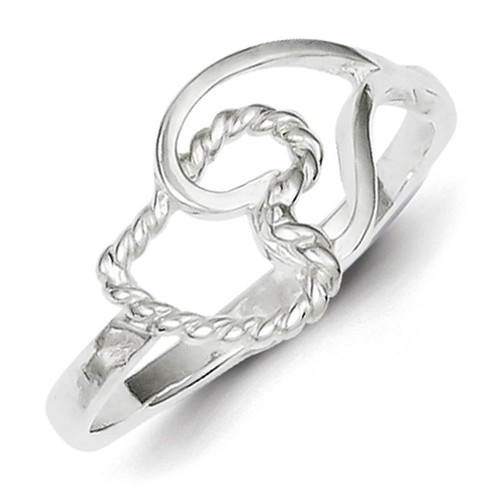 925 Sterling Silver Polished /& Textured Rope Heart Ring Size 6-8