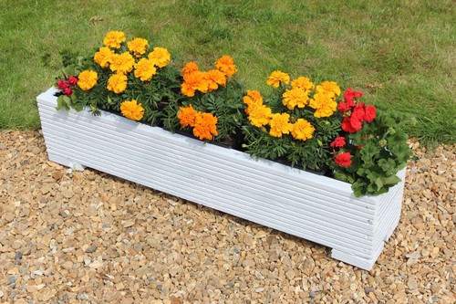 cm White 100x22x23 Wooden Garden Trough Planter or Plant Pots