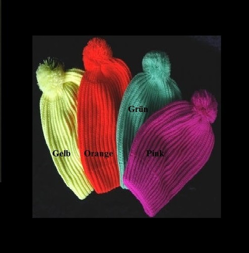 Mütze Fingerlinge Handschuhe Neon Trend Gelb Grün Orange Pink Bommel Zöpfe Inka