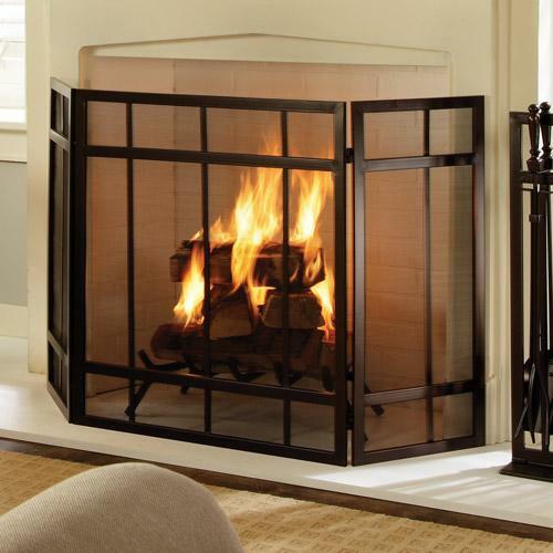 3-Panel Fireplace Screen Black Mission Style Hearth Cover Metal Steel Wenge Fire