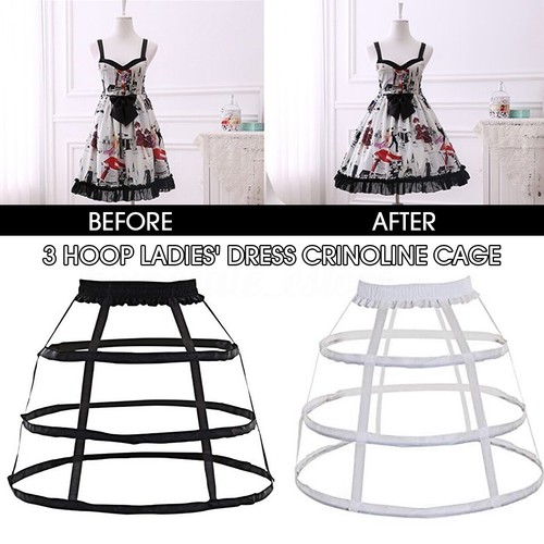 3 Hoop Full Dress Crinoline Cage Bustle Lady Wedding Gown Pannier Petticoat