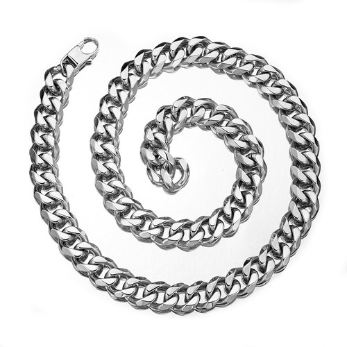 15mm Mens Big Stainless Steel Curb Rapper Necklace Adjustable Choker with Tail